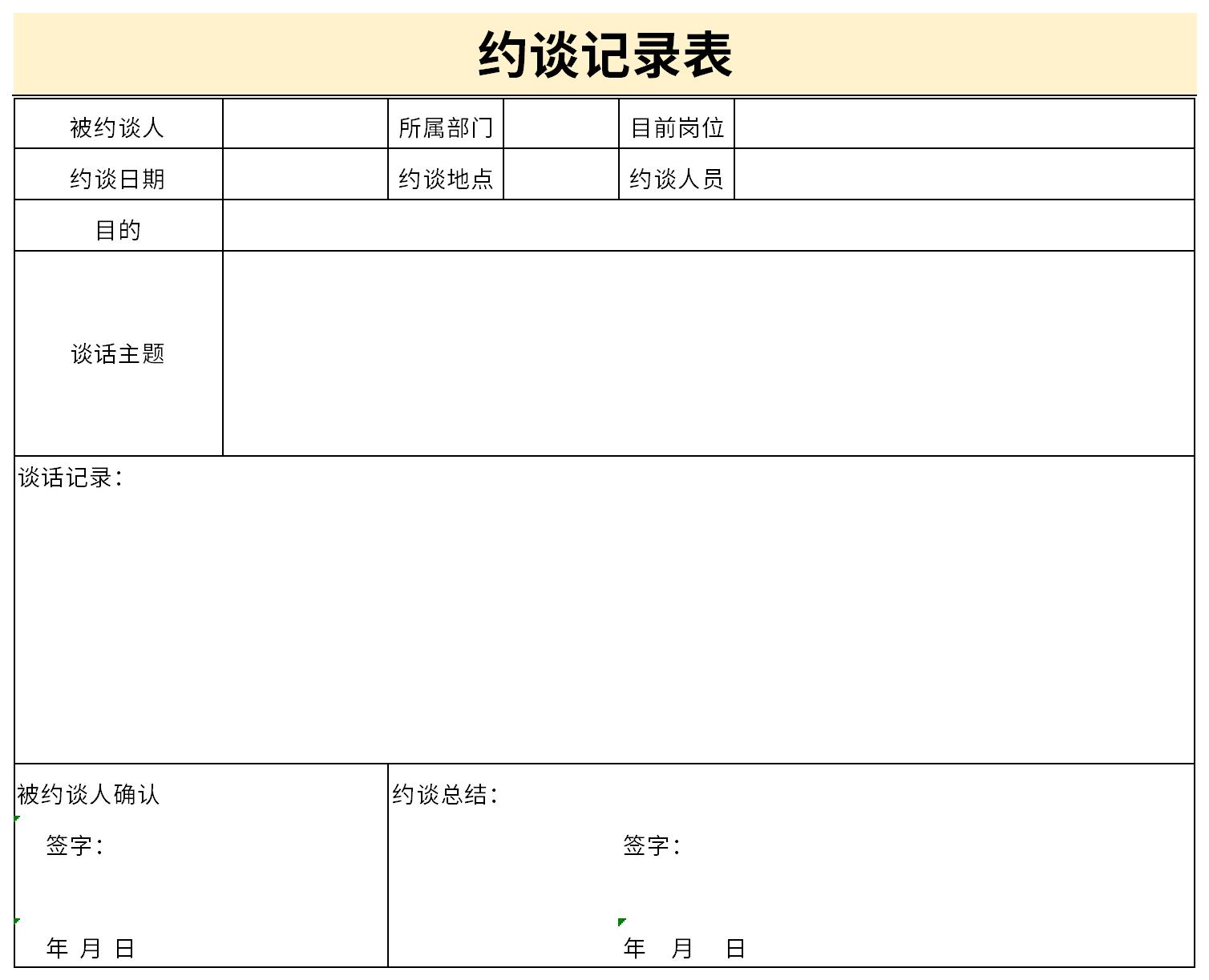 员工沟通记录表范例截图