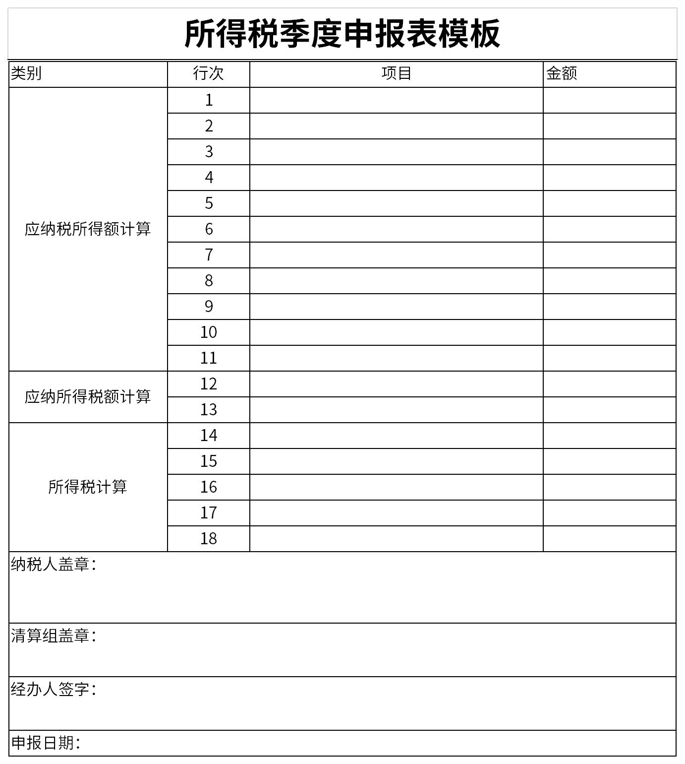 企业季度所得税申报表截图