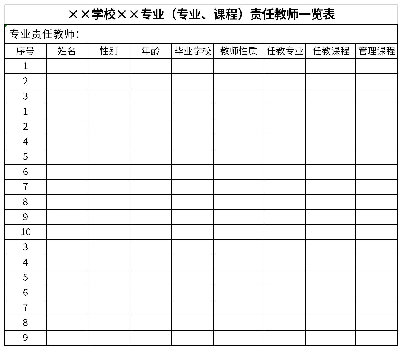 专业责任教师一览表截图