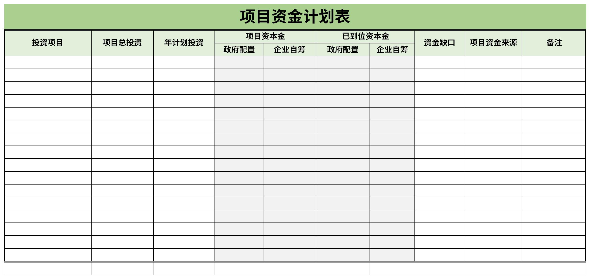 项目资金计划表截图