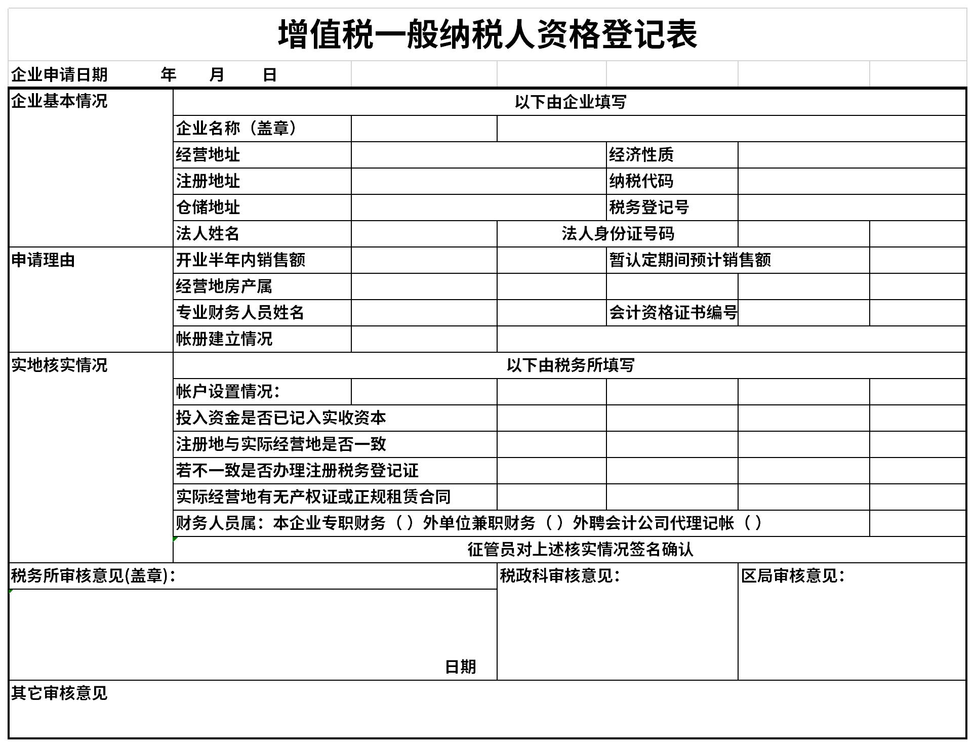 一般纳税人资格登记表截图