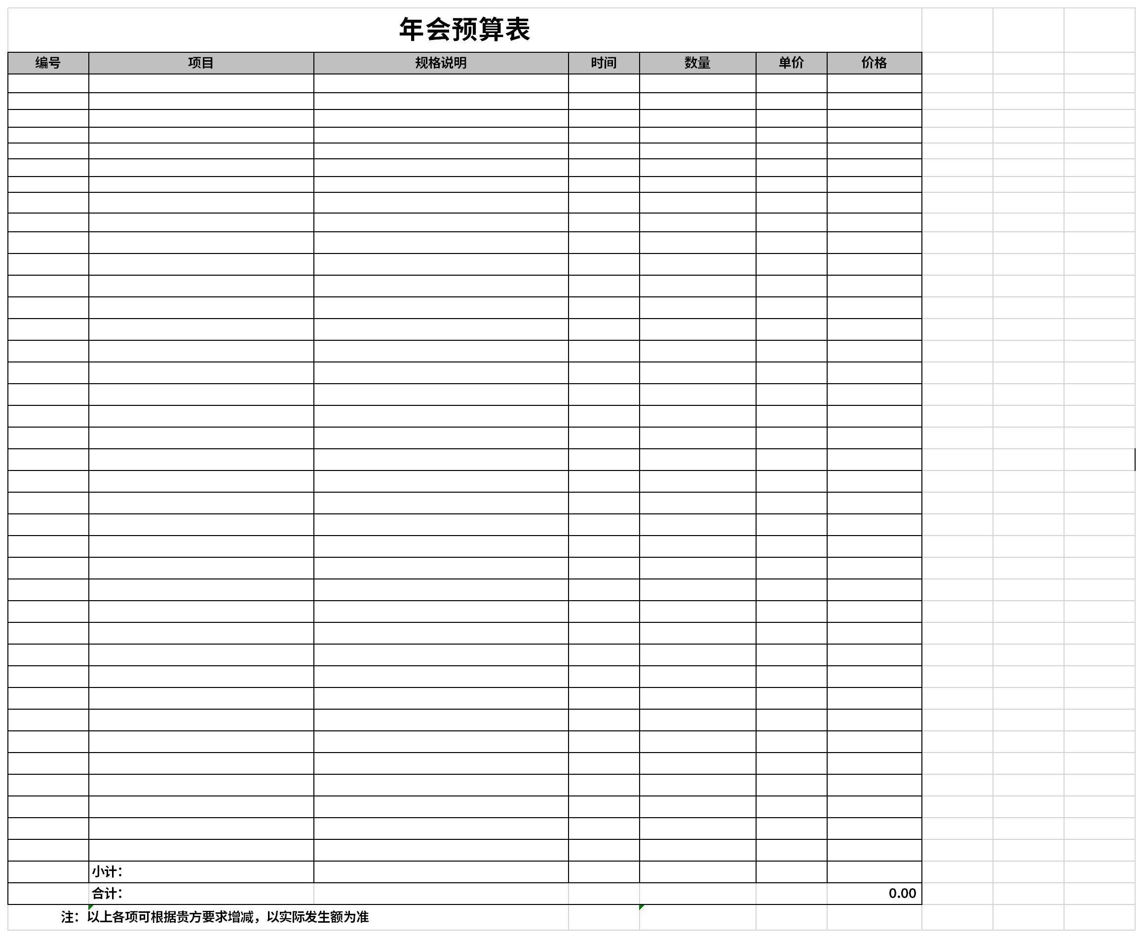 年会预算表截图