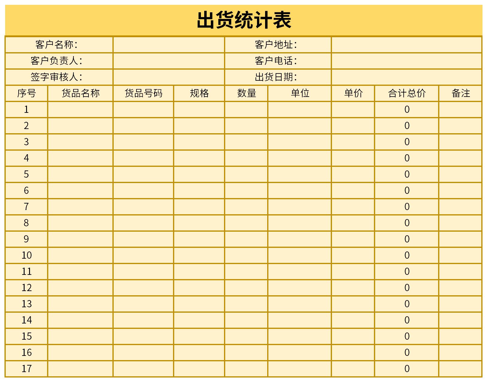 出货统计表截图