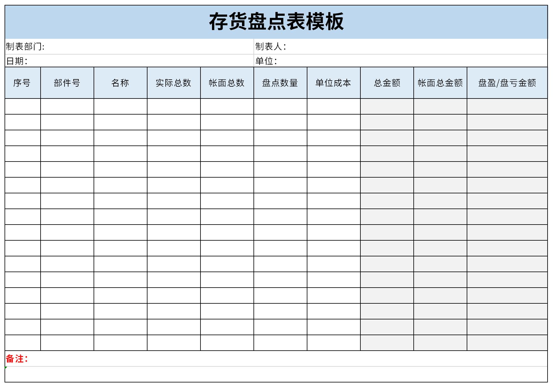 存货盘点报告表截图