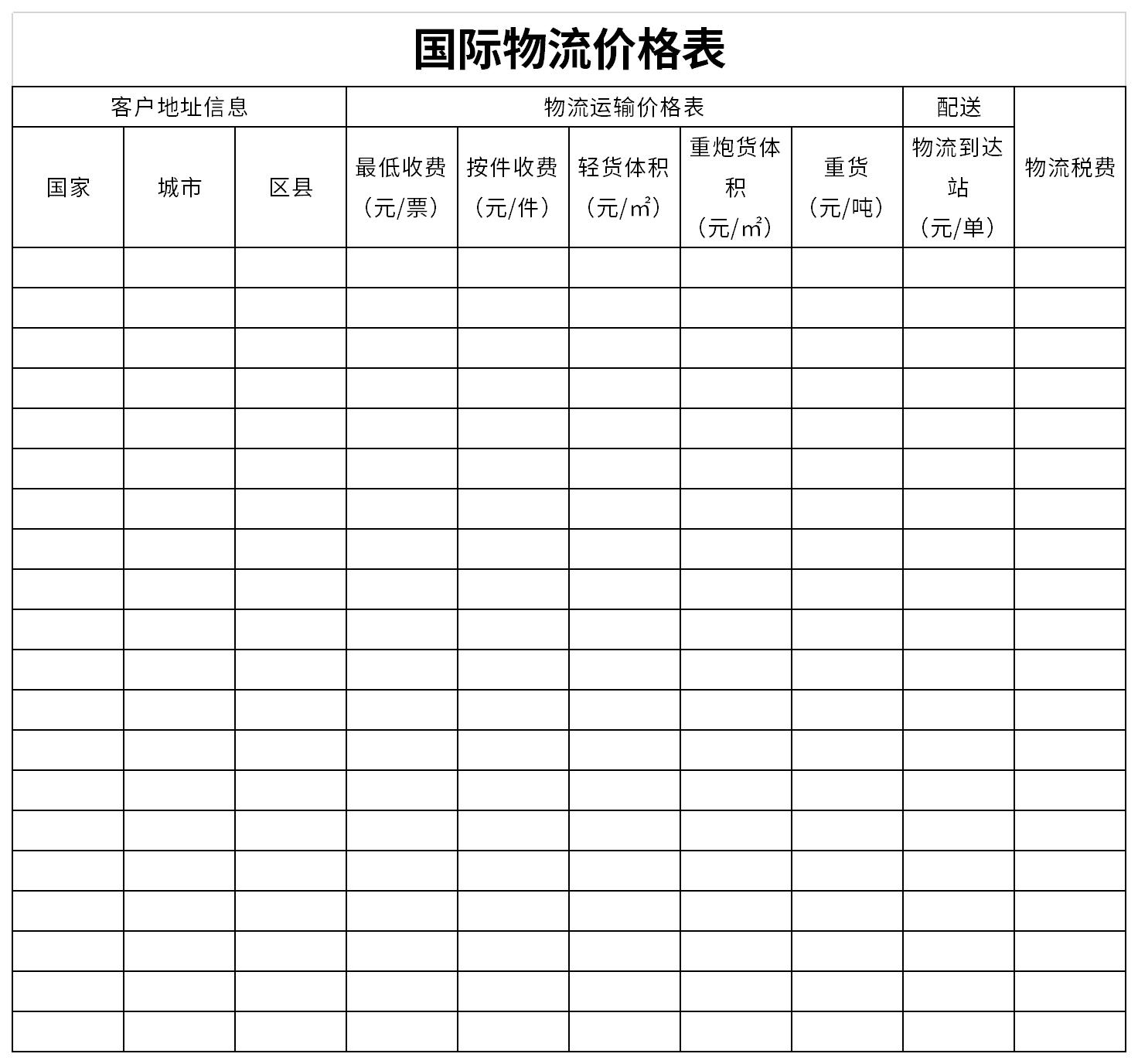 国际物流价格表截图