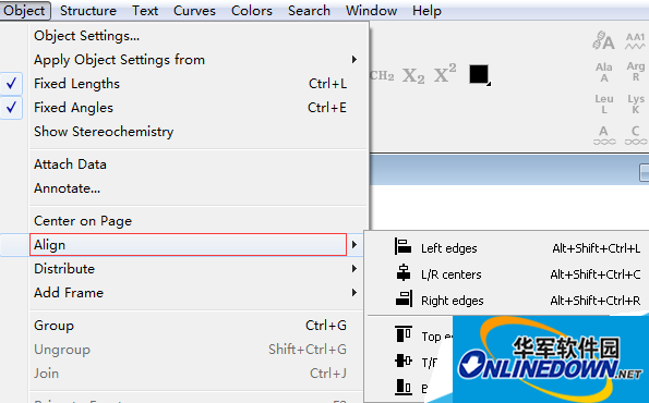 ChemDraw Align包含的对齐方式